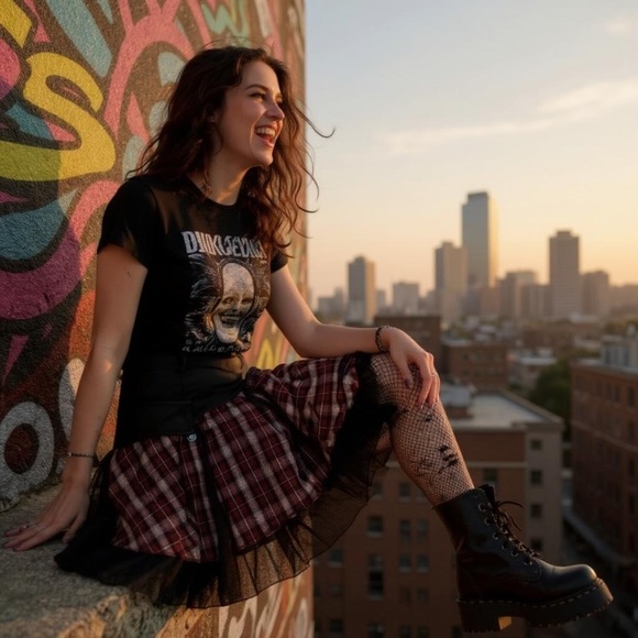✨ NWT! Red & Black Plaid Skirt with Black Lace Overlay ✨ - Picture 1 of 7